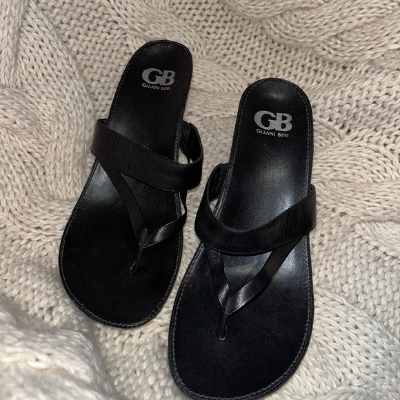 Gianni Bini Shoes - GB Gianni Bini Black Leather Wedge Sandals 8